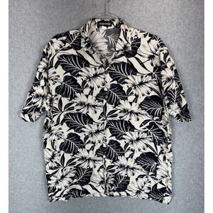 Maroda Shirt Mens XL Black White Tropical Hawaiian Short Sleeve Button Up Floral